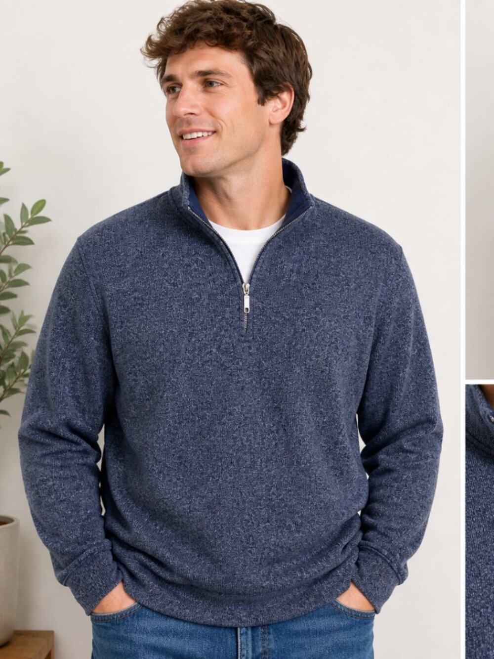 Club Room Men’s XL Blue Quarter Zip Pullover Sweater Soft Knit Long Sleeve